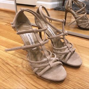 NWOT Burberry Multi Strap Suede Sandals, Nude, 8